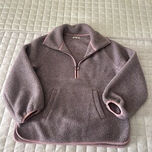 Cozy Lavender Quarter-Zip Sherpa Pullover Sweater